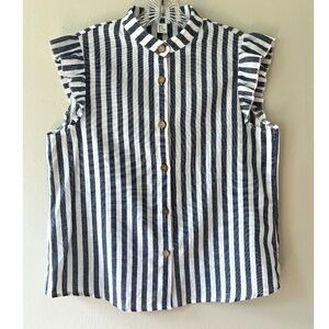 Manuela Stripe Printed Ruffle Cap Sleeve Blouse Top Button‎ Up Size M